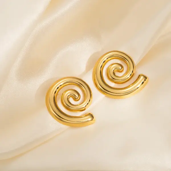 Wholesale 201 Stainless Steel Water Droplets Heart Shape Shell Ion Plating (IP) KC Golden Plated Exaggerated Cool Style IG Style Waterproof Non Tarnish Plating Gold Ear Studs