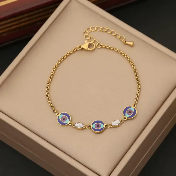 PVD Coated 18K Gold Real Gold Plated Devil'S Eye Stainless Steel Luxurious Waterproof Non Tarnish 304 Stainless Steel Bracelets