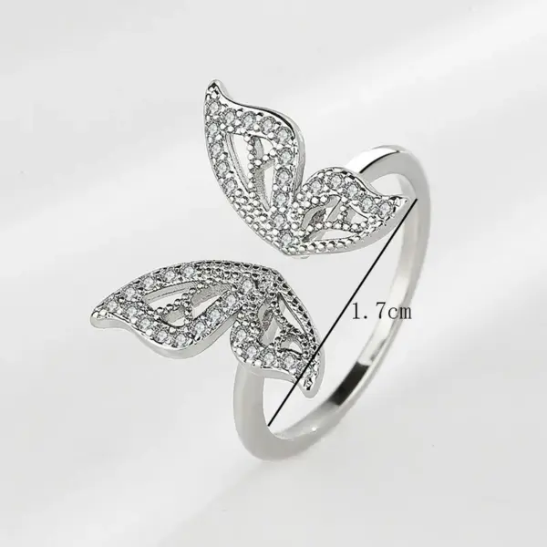 Shiny Butterfly Copper Gold Plated Silver Plated Zircon Open Ring In Bulk