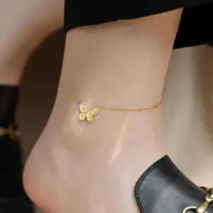 QYB5006 Vintage Butterfly Anklet / Gold