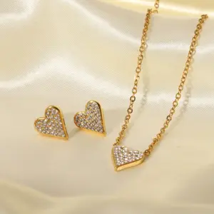 Wholesale PVD Coated Real Gold Plated 18K Gold Heart Shape 304 Stainless Steel Sweet Simple Style Waterproof Non Tarnish Earrings Necklace