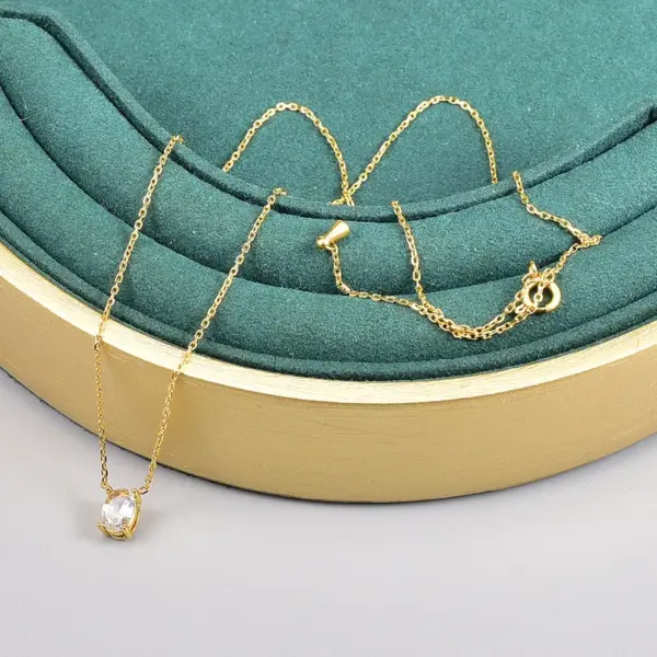 Wholesale 304 Stainless Steel Oval Water Droplets PVD Coated Zircon 18K Real Gold Plated Simple Style Waterproof Non Tarnish Inlay Cable Chain Gold Pendant Necklace