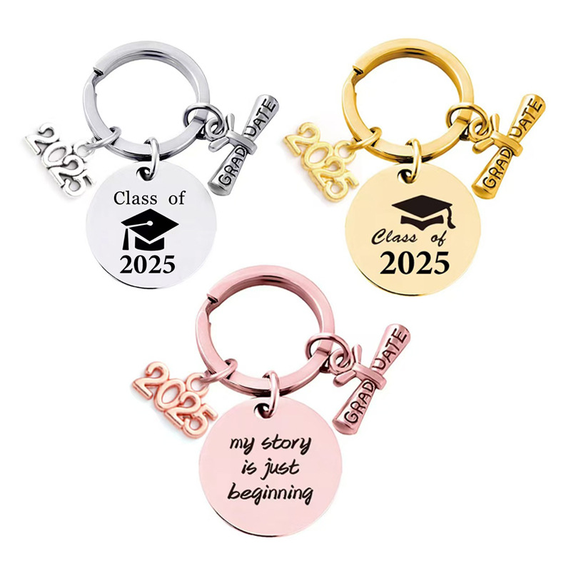 Wholesale Cross-Border 2025 Graduation Season Stainless Steel Keychain with Engraved Metal Keychain as a Commemorative Gift for Classmates and Teacher