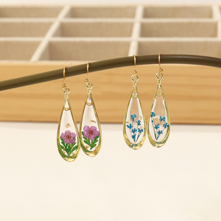 Wholesale Aiwei new cross-border European and American fashion modern ied flower earrings eternal flower earrings Gold-Plated Retro real flower earrin