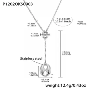 P1202-Steel Color Y-shaped Necklace 51+5cm