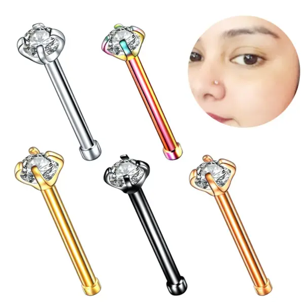 Wholesale Simple Style Solid Color Stainless Steel Inlay Zircon Nose Studs 1 Piece Nose Pin