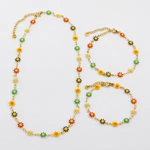 Wholesale PVD Coated 14K Gold Real Gold Plated Flower 304 Stainless Steel Sweet Waterproof Non Tarnish Bracelets Anklet Necklace