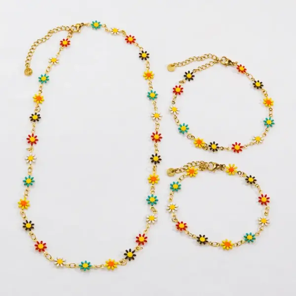 Wholesale PVD Coated 14K Gold Real Gold Plated Flower 304 Stainless Steel Sweet Waterproof Non Tarnish Bracelets Anklet Necklace