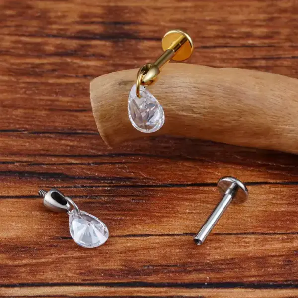 Wholesale 1 Piece Ear Cartilage Rings & Studs Simple Style Classic Style Water Droplets Pure Titanium Titanium Alloy Zircon White Gold Plated