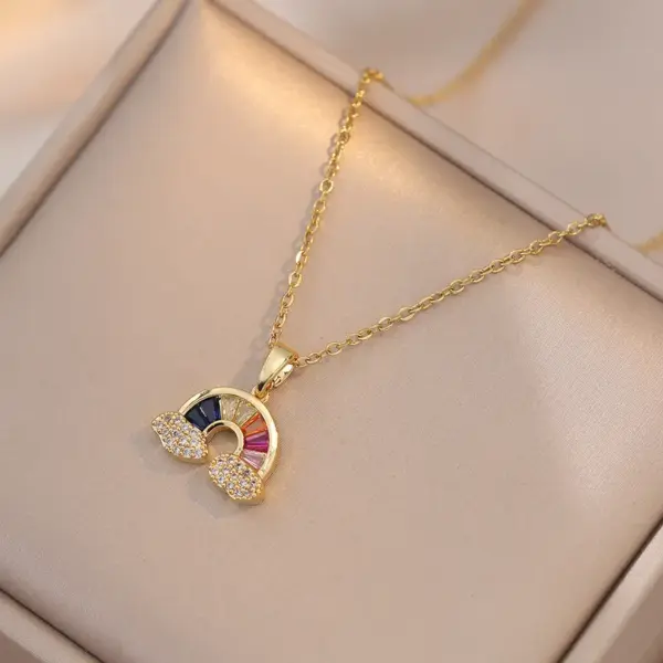 PVD Coated Real Gold Plated Rainbow Stainless Steel Casual Waterproof Non Tarnish Titanium Steel Pendant Necklace