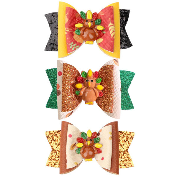 oly-d491d7ef9b22855a6e2ccd083dfe9612 Wholesale Thanksgiving Turkey Bow Children's Leather Hair Clip