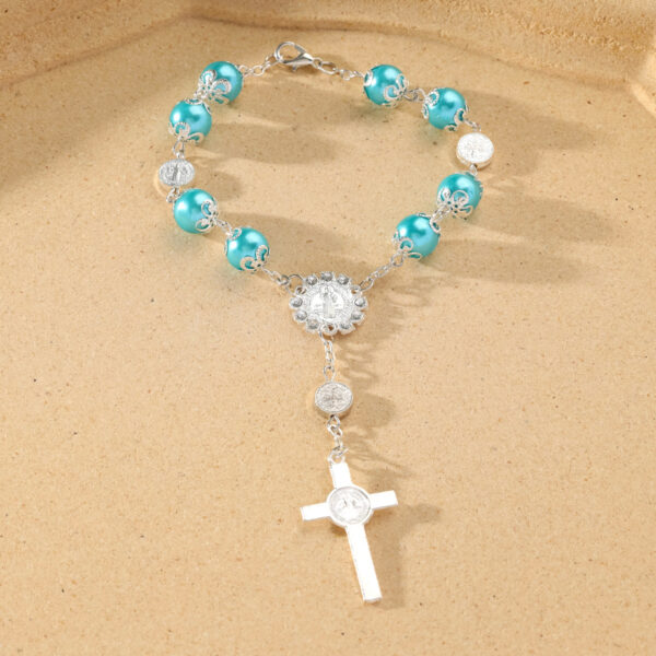 oly-d4934383d837dd4623701efadfefa371 Wholesale 10mm glass pearl cross blessing beaded bracelet