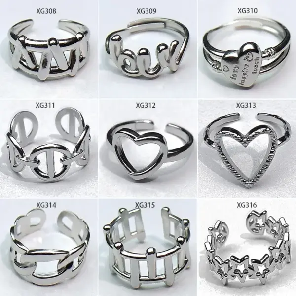 Wholesale Heart Shape Titanium Steel Simple Style Open Rings Rings