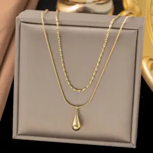 【H1255】Double-Layer Water Drop Necklace / Gold