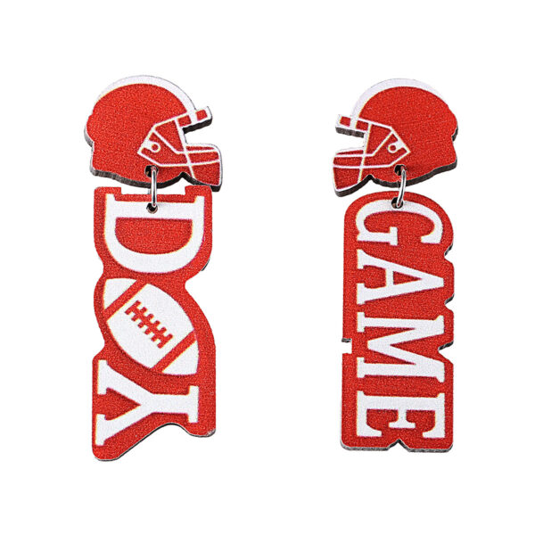 Wholesale Cross-border New Rugby Letter Helmet Stitching Pendant Earrings Rugby Events Wooden Double-sided Earrings Earrings