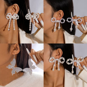 Wholesale Diamond-Encrusted Large Butterfly Earrings