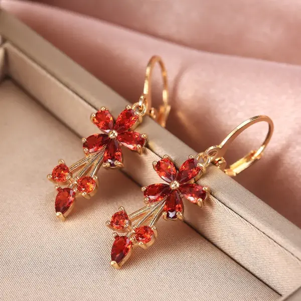Wholesale 1 Pair Sweet Flower Copper Inlay Artificial Gemstones Earrings