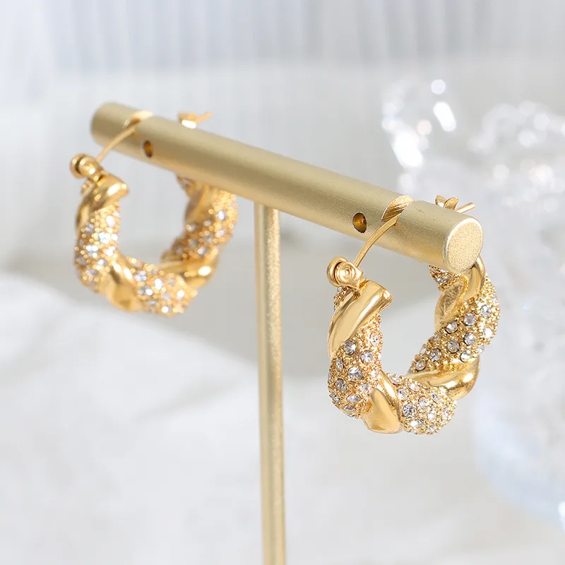 Wholesale 304 Stainless Steel Geometric PVD Coated Zircon 18K Real Gold Plated Real Gold Plated 18K Gold Artistic Waterproof Non Tarnish Earrings