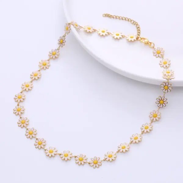 Wholesale PVD Coated Flower 304 Stainless Steel Fashion Waterproof Non Tarnish 304 Stainless Steel Necklace