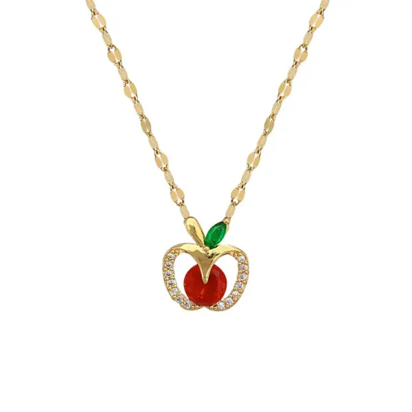 Wholesale Electroplating 18K Gold Golden Plated Apple Titanium Steel Copper Modern Style Classic Style Titanium Steel Pendant Necklace