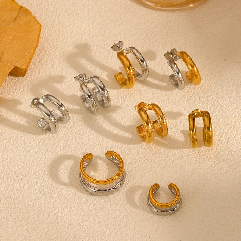 Wholesale Vacation Simple Style Color Block Plating 304 Stainless Steel Ear Cuffs Earrings
