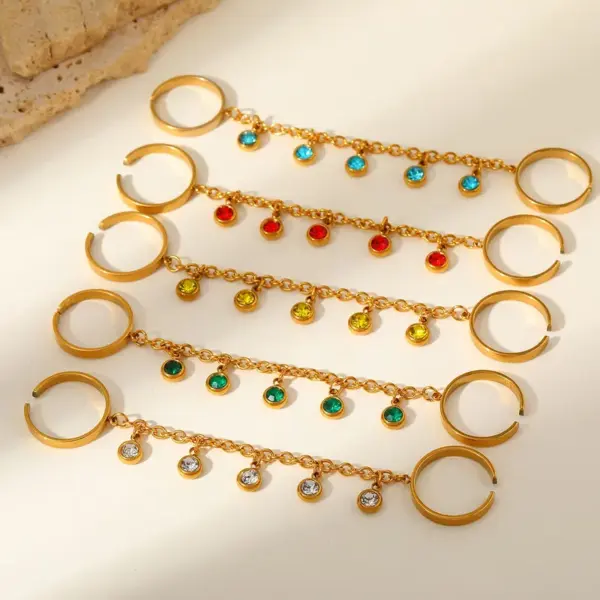 Wholesale Jewelry Elegant Luxurious Lady Round 304 Stainless Steel Rhinestones PVD Coated Plating Inlay Rings