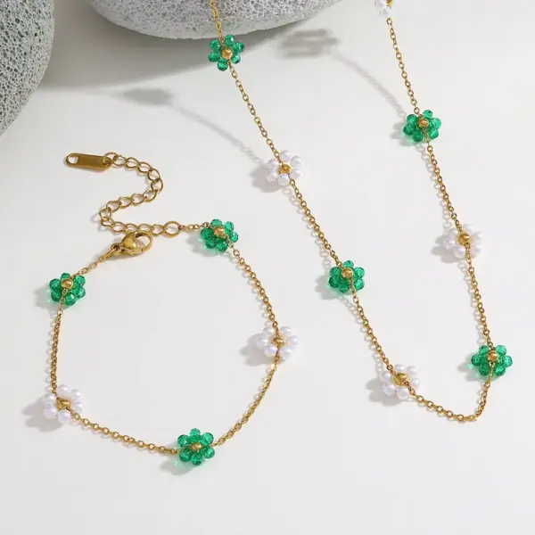 Wholesale Jewelry Casual Elegant Cute Flower 304 Stainless Steel 18K Gold Plated Plating Cuban Link Chain Curb Chain Bracelets Necklace