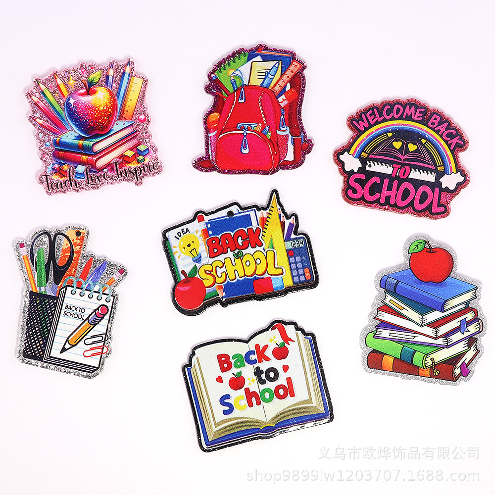 Wholesale New loose wder cartoon teacher stationery style personalized bag jewelry acrylic pin cute DIY patch