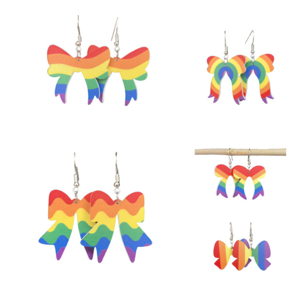 Wholesale Cross-border creative rainbow acrylic Valentine's Day six-color bow earrings sweet personality design gift earrings