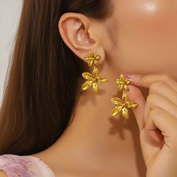 304 Stainless Steel Flower PVD Coated Stone-Free Real Gold Plated Handmade Romantic Shiny Waterproof Non Tarnish Surgical Steel Frill Drop Earrings Earrings
