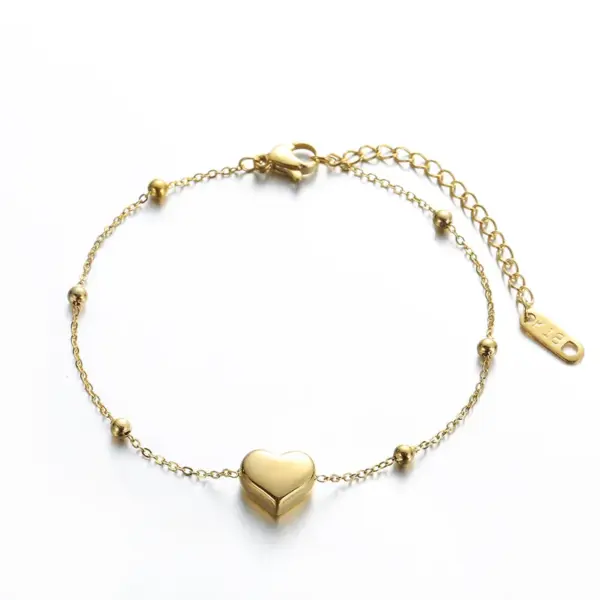 Wholesale PVD Coated Real Gold Plated 18K Gold Heart Shape 304 Stainless Steel Basic Classic Style Waterproof Non Tarnish Bracelets Anklet Necklace