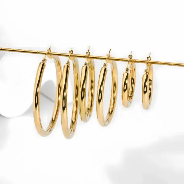 Wholesale 304 Stainless Steel Geometric PVD Coated Stone-Free Real Gold Plated 18K Gold IG Style Earrings