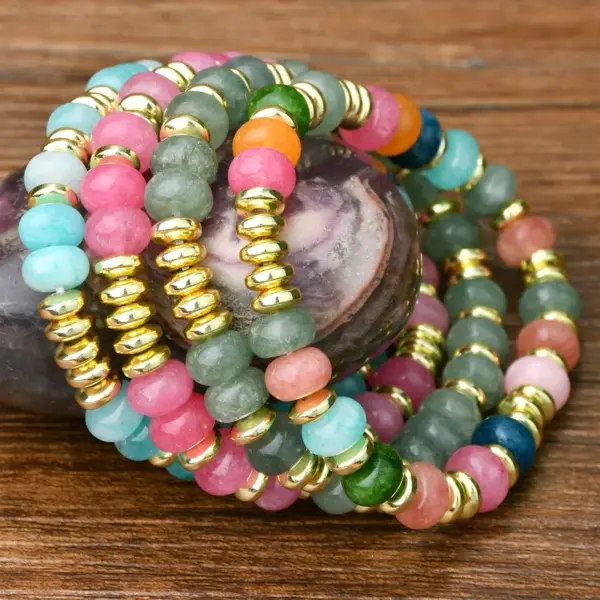 Retro Classic Style Round Natural Stone Beaded Chain Bracelets In Bulk