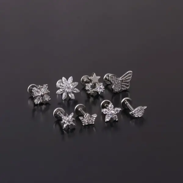 316L Stainless Steel Copper Zircon Ear Cartilage Rings & Studs Flower Waterproof Non Tarnish Surgical Steel Women'S