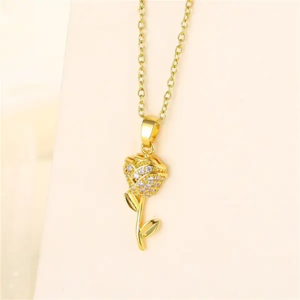 Wholesale Stainless Steel Titanium Steel 18K Gold Plated Fashion Plating Inlay Heart Shape Flower Bow Knot Zircon Pendant Necklace