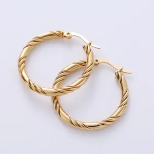 Wholesale 1 Pair Vintage Style The Answer Twist Stainless Steel Hoop Earrings