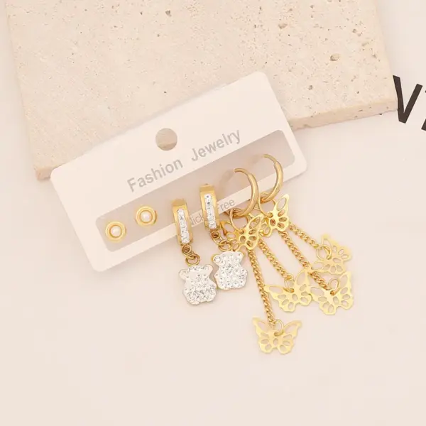 Wholesale PVD Coated 18K Gold Real Gold Plated Gloves Heart Shape Butterfly Stainless Steel Simple Style Waterproof Non Tarnish Drop Earrings