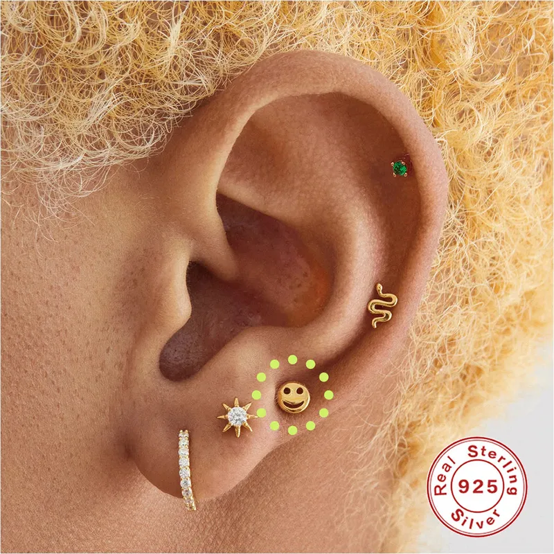 Wholesale 1 Piece Ear Cartilage Rings & Studs Fashion Solid Color 925 Sterling Silver Inlay Pearl Zircon