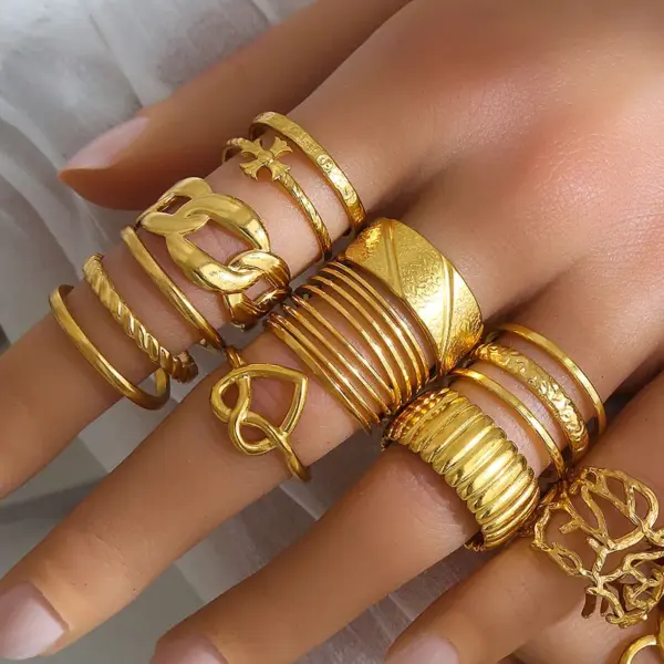 Trendy Geometric Wide Face Stainless Steel Rings Gold Plated Titanium Steel For Women Personality Hip Hop Style Adjustable Size