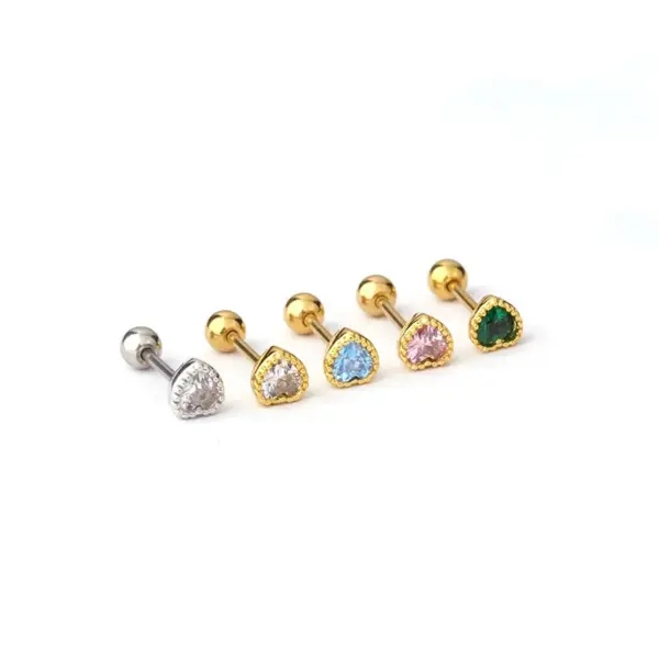 Copper Artificial Gemstones Ear Cartilage Rings & Studs Heart Waterproof Non Tarnish Surgical Steel Women'S