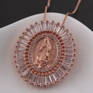 Wholesale Copper Rose Gold Plated Gold Plated Retro Commute Plating Inlay Portrait Zircon Pendant Necklace