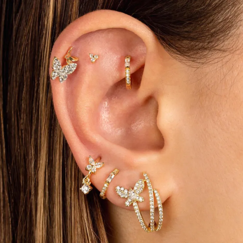 Wholesale 1 Set Sweet Simple Style Geometric Butterfly Inlay Brass Zircon 18K Gold Plated Earrings Ear Studs