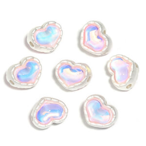 Heart-shaped Aurora Pink / 10x13mm four-hole beads