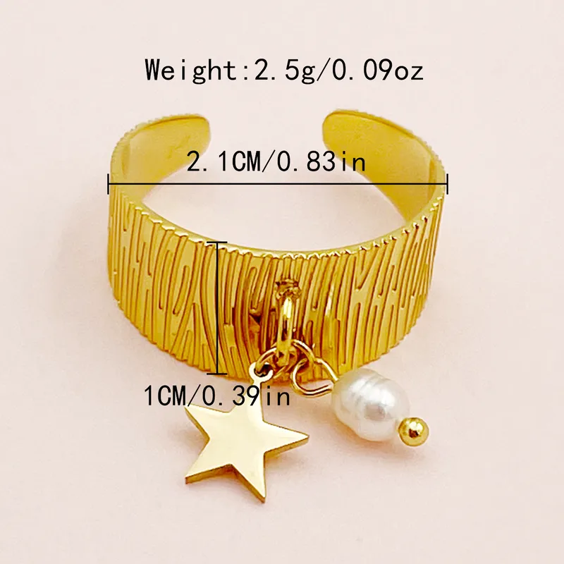 Wholesale PVD Coated Real Gold Plated 14K Gold Pentagram Heart Shape 304 Stainless Steel Casual Classical Simple Style Waterproof Non Tarnish Open Ring