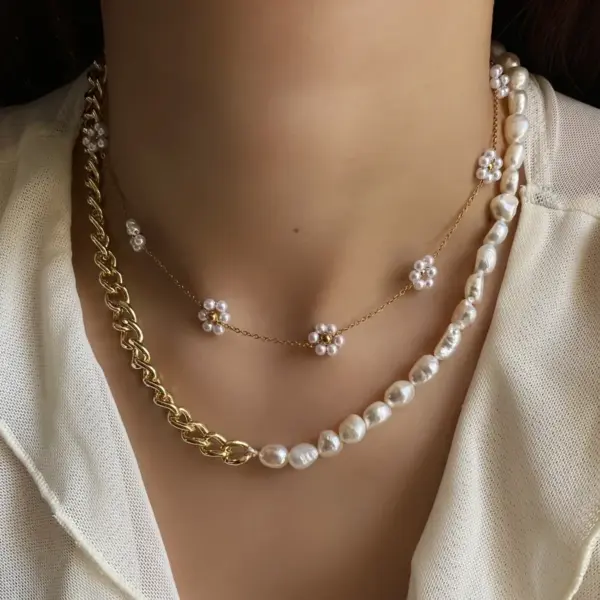 Wholesale Jewelry Sweet Flower 304 Stainless Steel 18K Gold Plated Bracelets Anklet Necklace Cable Chain