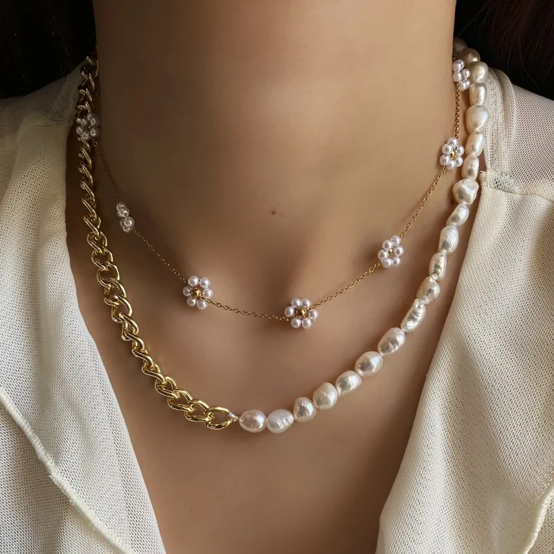 Wholesale Jewelry Sweet Flower 304 Stainless Steel 18K Gold Plated Bracelets Anklet Necklace Cable Chain