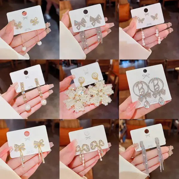 Fashion Tassel Butterfly Bow Knot Copper Inlay Artificial Pearls Rhinestones Earrings 1 Pair