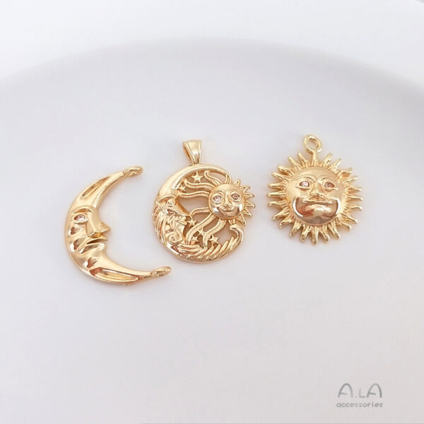 Wholesale 14K gold color copper plated real gold moon sun face head pendant star and moon inlaid zircon diy jewelry pendant