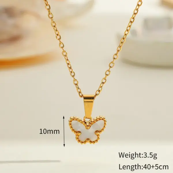 Wholesale Elegant Vintage Butterfly Shell Necklace Earrings Set Gold Plated Stainless Steel Jewelry Accessories For Women All Seasons