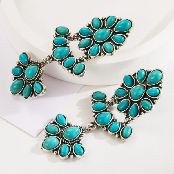 Wholesale European and American Retro Bohemian Ethnic Style Elegant Earrings Women's Personality Multi-layer Alloy Set Turquoise Diamond Earrings